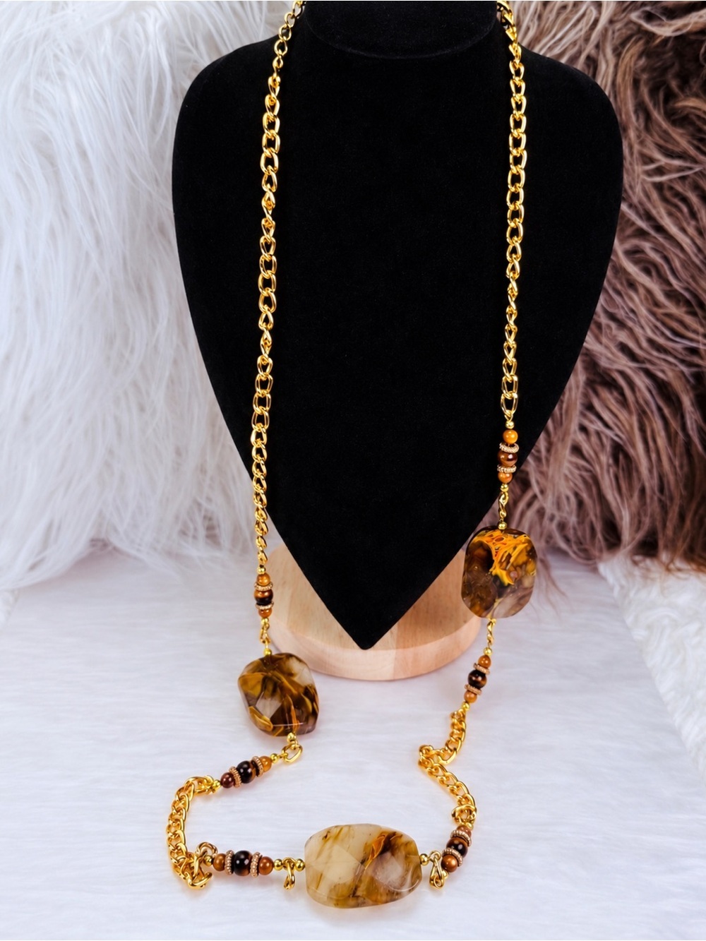 Bohemian chic, goldtone, weighted swirl accent long, layering, necklace